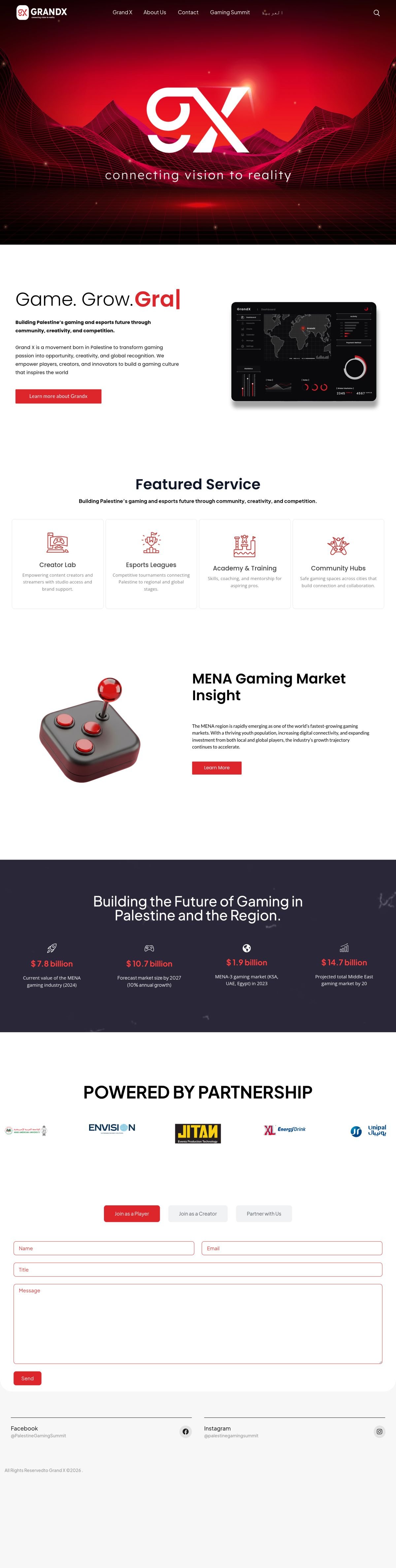 Grand X website, desktop view