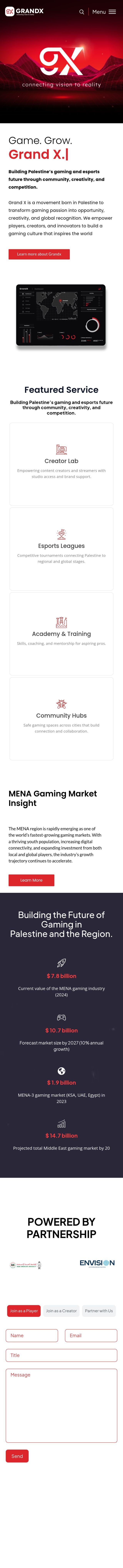 Grand X website, mobile view