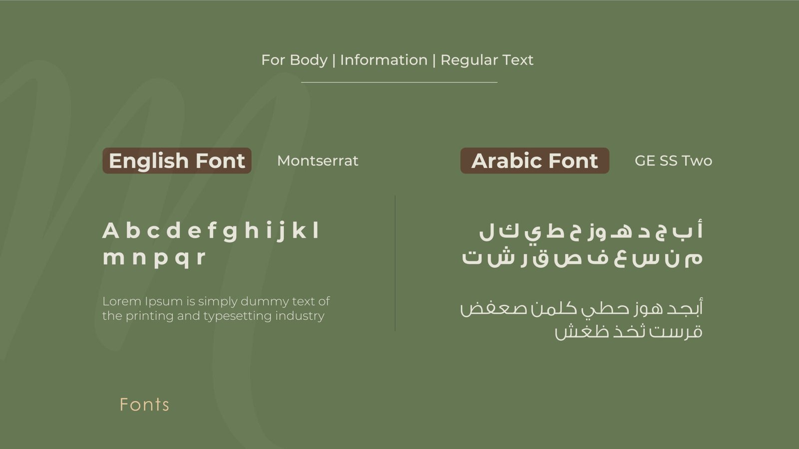 Body type: Montserrat for English and GE SS Two for Arabic, with sample settings.