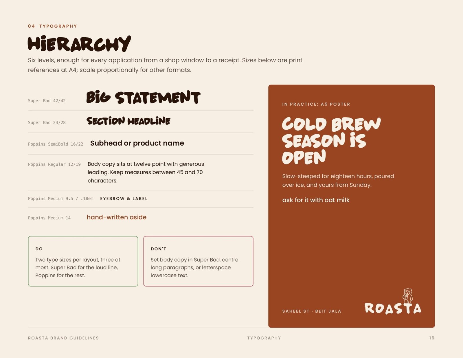 Roasta brand guidelines page 16, by Envision Creative
