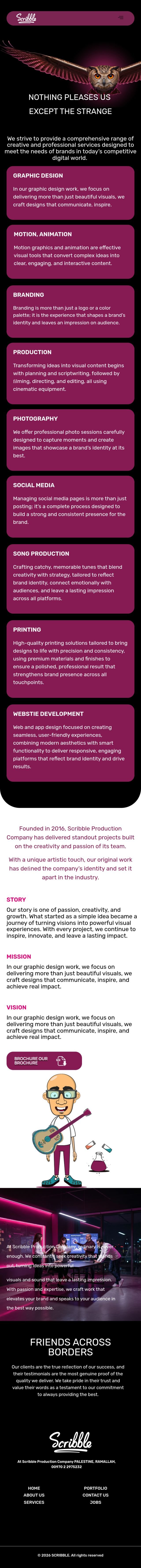 Scribble website, mobile view