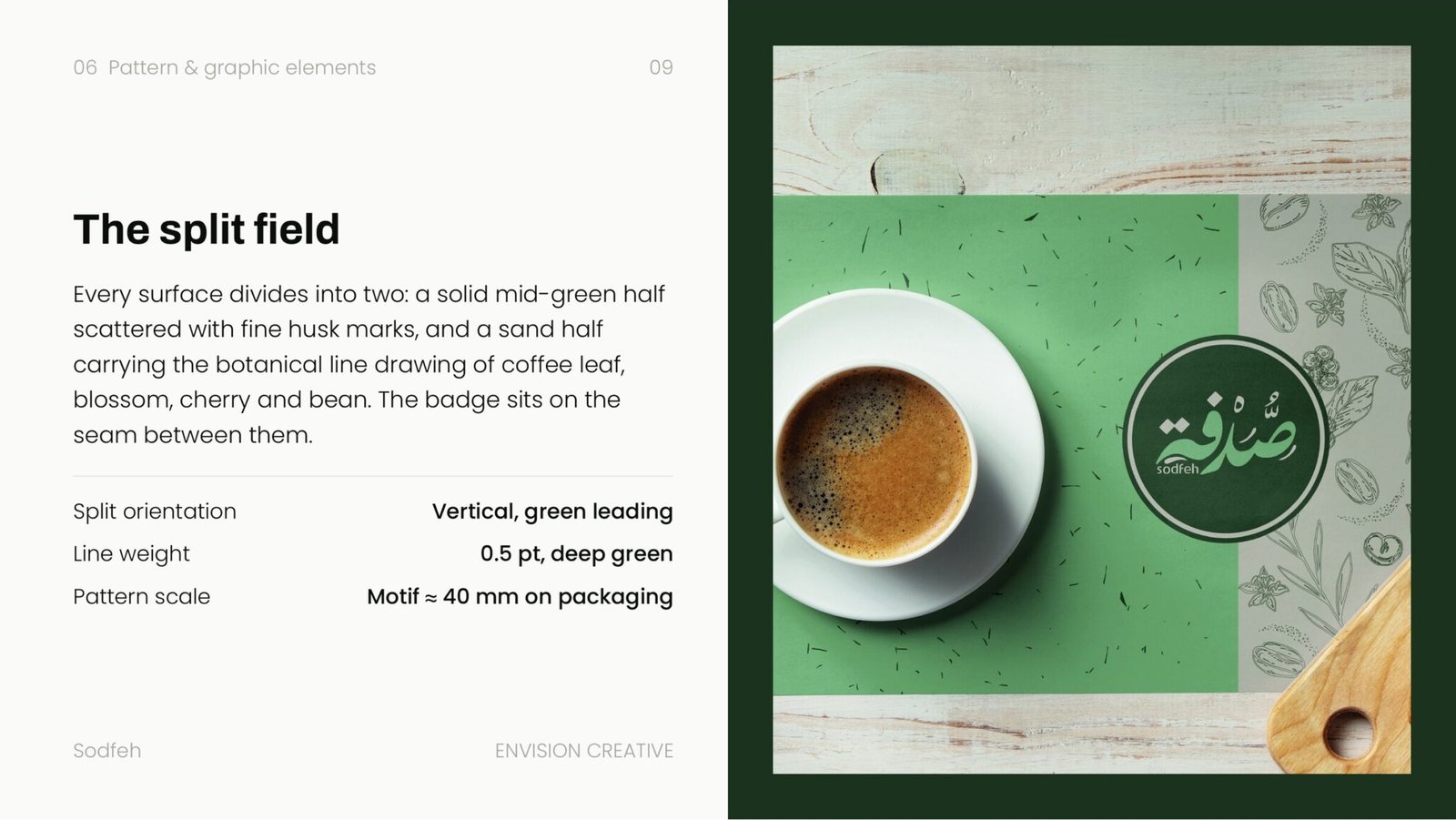 Sodfeh brand book page 9, by Envision Creative